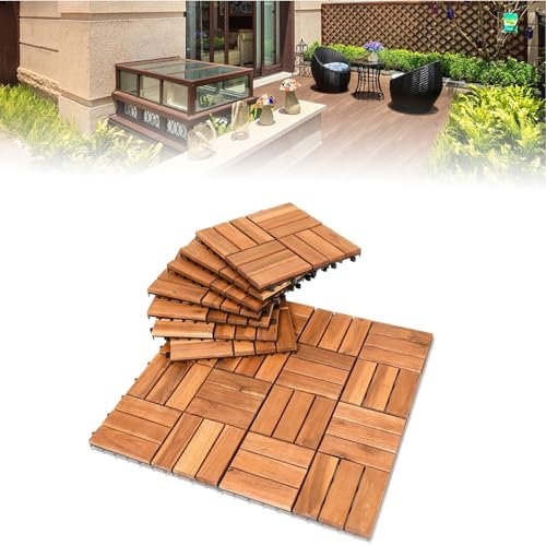 Decking de madera, 36 baldosas de madera, balcón, 30 x 30 cm, azulejos de madera para terraza con conexión a presión, 3 ㎡ azulejos de madera para terraza, balcón y jardín, color madera
