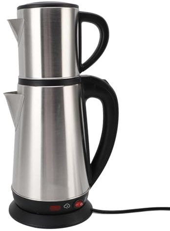 Maker di tè Turco Elettrico, Bollitore e Infusore a Doppia Pentola in Acciaio Inossidabile 1800 W con Bollitore 2L + 1L di capacità di Teiera, Set di Teiera Turco con Manico (Spina europea 220V)