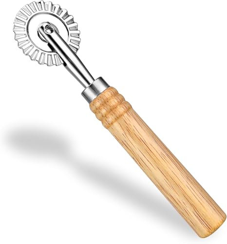 YGHSZ Pasta Cutter Wheel Zinc Alloy Long Wooden Handle Ravioli Stamp Maker Press Rolling Rotary Cutter Pizza Pastry Tools Fluted Edge Molds Home Attachment Kitchen Gadget Features