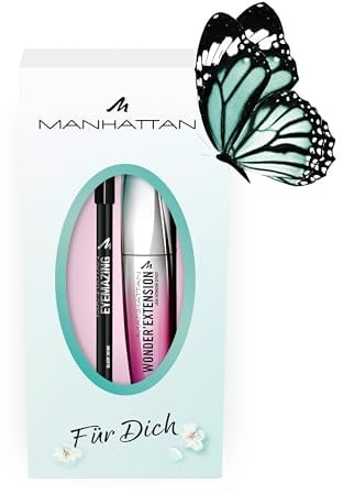Manhattan Augen-Make-Up Set: Manhattan Wonder'Extension Mascara, Fb 001 Black, 11ml, gratis Eyemazing Khol Kajal Eyeliner 1010N Black, 1,3g