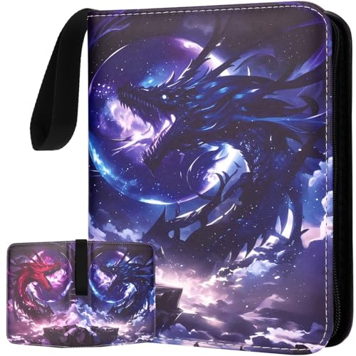 900 Taschen Drachen Karten Binder mit Hüllen, PU Leder Sammelkarten Album mit Reißverschluss & 3-Ring, Kompatibel mit MTG, TCG, Spiel & Sportkarten - Geschenk für Kartensammler
