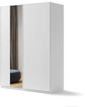 MINIO go for it - Armoire Deux Portes Maxime 3, Armoire à Portes coulissantes avec Miroir, 170 cm, Couleur : Blanc Mat
