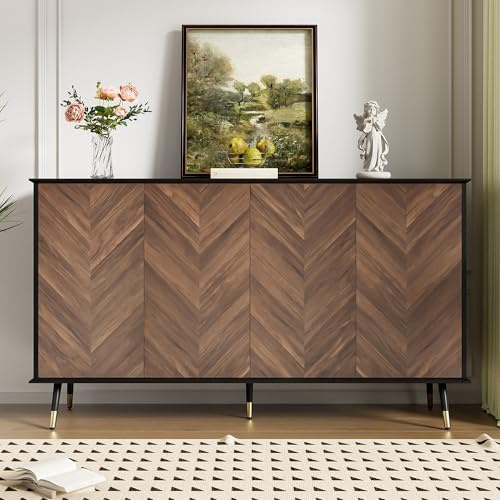 Generisch Modernes Sideboard, Buffet Schrank Mit 4 Türen & Höhenverstellbaren Regalen – MDF Holz & Metallfüße – Stauraum Für Wohnzimmer, Flur & Esszimmer