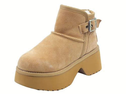 Colors of California HC.HELEN01 Tan Stiefeletten mit Keilabsatz für Damen aus Wildleder, Hellbraun, 38 EU