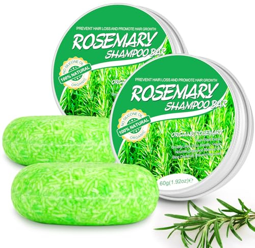 2 Pack Natural Rosemary Shampoo Bar - Solid Rosemary Shampoo | for Promote Hair Growth, Nourishes Scalp and Prevent Hair Loss - Fresh Plant Extract - Vegan, Eco-Friendly, 60g Each