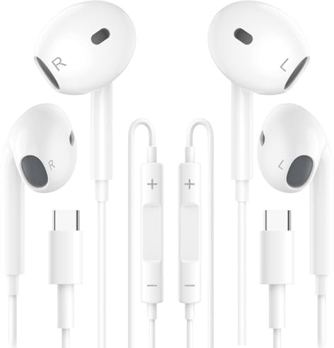 2 Pack Cuffie USB C per iPhone 17/16/15,Hi-Fi Stereo Auricolari con Filo USB C on Microfono, Controllo del Volume e Suono Puro Compatibile per Samsung Galaxy S25/S24/S23/S22 A53 A33,Huawei P70/60/50