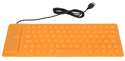 HERCHR Faltbare Silikon-Rollup-Tastatur, 85 Tasten, USB-Kabel, flexibel, schlank, weich, leise, Silikon-Tastatur für Desktops, Notebooks, Reise-PCs (Orange)