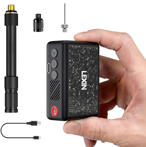 LEXIN P2 Mini Bomba para Bicicleta, 130 PSI, Ultra-Ligero, Pantalla LCD | Compresor Portátil para Bicicleta con Batería 700mAh, Válvulas Presta y Schrader, para Bicicleta/Moto/Bola/Scooter
