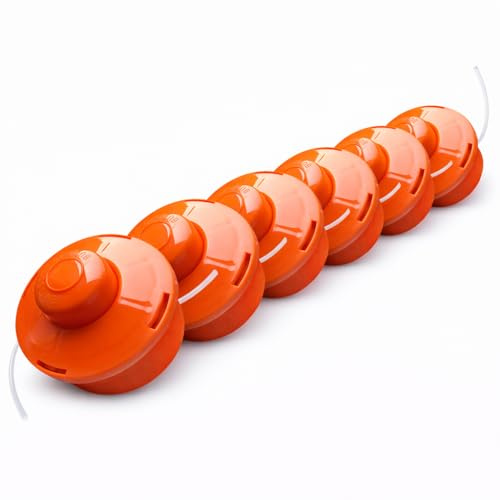 NEMAXX® FS1 Tap & Go Fadenkopf (Trimmerkopf) – Tippautomatik Doppelfaden – für Motorsense/Freischneider – M10 x 1,25 Linksgewinde – 2 mm – Schnittkreis 380 mm – Orange (6 Stück)