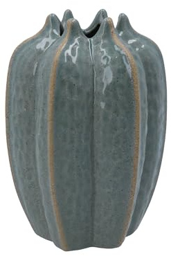 Gisela Graham Stoneware Pod Design Decorative Vase, Blue, 16cm