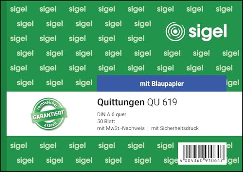 SIGEL QU619 Quittungsblock A6 quer, 50 Blatt