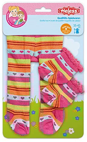 Heless 875 - Strumpfhose mit Söckchen für Puppen, verschiedene Farbvarianten und Muster, 1 von 3 Designs (zufällige Auswahl), Größe 35 - 45 cm