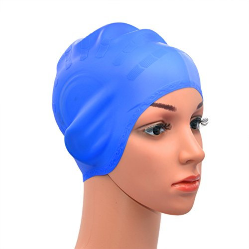 Medifier Silikon-Badekappe mit Ohrenschützern für Männer und Frauen, blau