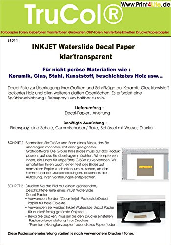 5 Blatt Inkjet Tintenstrahl Wasserschiebefolie Decal Papier Transfer Folie DIN A4 transparent wasserabschiebefolie transferfolie transferpapier