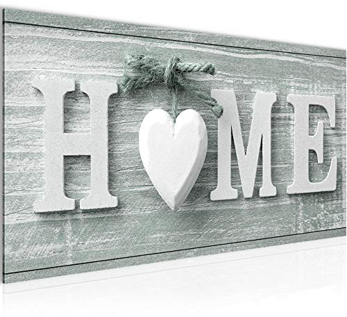 Runa Art Wandbild Home Herz 1 Teilig 100 x 40 cm Modern Bild auf Vlies Leinwand Vintage Wohnzimmer Schwarz Weiss 504412c