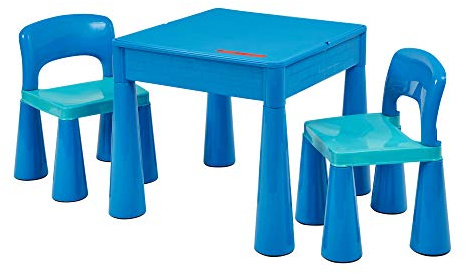 Liberty House Toys 5-in-1 Activity Table and 2 Chairs Set, Construction, Sand, Water and Storage Play Table, Blue