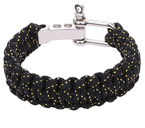 DonDon Herren Survival Outdoor Nylon Armband geflochten mit Schäkel Verschluss - schwarz Gold