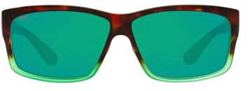 Costa Del Mar Mens Cut Rectangular Sunglasses, Matte Tortuga Fade/Copper Green Mirrored Polarized-580P, 60 mm