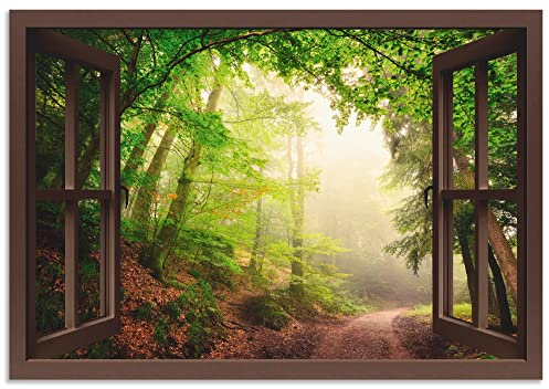 ARTland Wanddeko Wandbild Alu Verbundplatte für Innen & Outdoor Bild Landschaften Wald Foto Grün Fensterblick Natürliche Torbögen durch Bäume B8CN