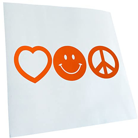 Kiwistar - Autoaufkleber - Orange - 20x7cm Love Happy Peace - Liebe Glück Frieden - Heckscheibe Auto Aufkleber wetterfest für Kfz LKW Mofa Truck - Sticker außen selbstklebend Tuning Zubehör für