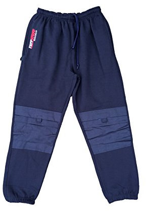 TuffStuff Mens Polyester Cotton Jogging Pants Knee Pad Pockets Hammer Loop Draw Corded Adjustable Elasticated Waistband Concealed Zip Rear Pocket Comfort Work Trousers Warm (L, Navy)