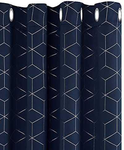 Deconovo 1 Paar Verdunkelungsvorhänge mit Ösen, Diamant-Muster, Wärmeisolierend, für Schlafzimmer, 117 x 229 cm, Marineblau