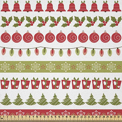 ABAKUHAUS Weihnachten Stoff als Meterware, Dezember Urlaub, Seidiger Satin Stoff für Polster Heimtextilien, 1M (148x100cm), Dunkle Koralle Farngrün