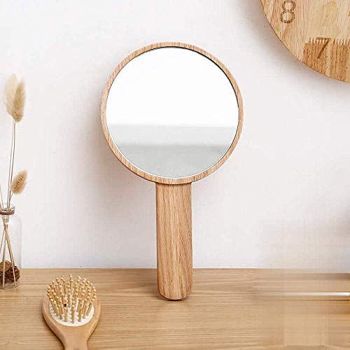 Sooiy Hd Griff Make-up Spiegel Massivholz Tragbarer Rasierspiegel Handspiegel Schönheit Holz