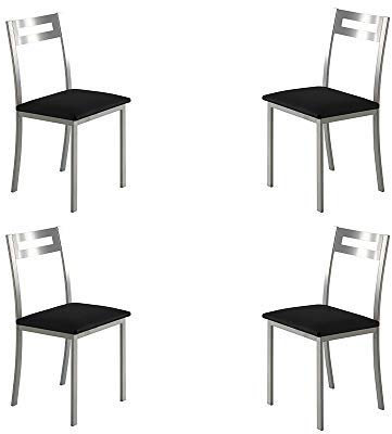 MOMMA HOME Set de 4 Sillas - Modelo PAMIS - Color Plata/Negro - Material Metal/Ecopiel - Medidas 41 x 47 x 86 cm