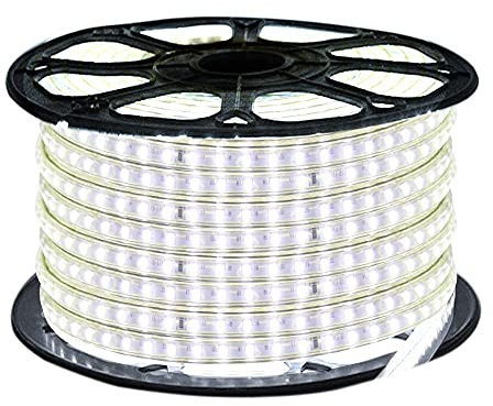 XUNATA Bianco Strisce LED con Interruttore e Alimentatore 220V, 3014 120LED/m, IP65 Impermeabile, Flessibile Striscia a LED per Scaletta Tetto Cavi da Cucina Decorazione- 5m
