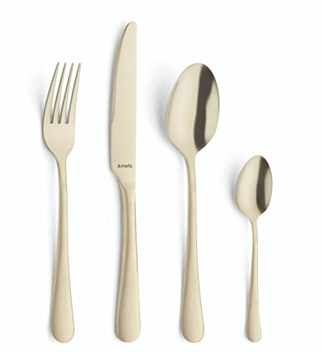 AMEFA AUSTIN Besteck Set 4 Personen (champagner) | 16-teilig | PVD-veredelt | mattiertes Besteckset 4 Personen aus rostfreiem Edelstahl 18/0 in Champagnerfarbe
