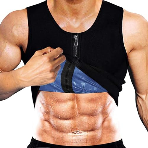 Yokald Herren Sauna Schweiß Weste Zipper Anzug Polymer Korsett Fitness Shapewear Kompression Taille Trainer Top Körperformer für Workout (schwarz, S)