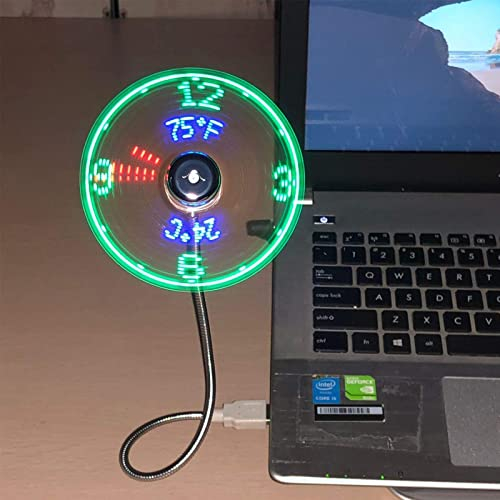 Ventilador USB JUSTUP con LED RGB que muestra la hora y la temperatura, versión RGB, indicador LED,función de memoria para PC/portátil/escritorio (reloj + temperatura)