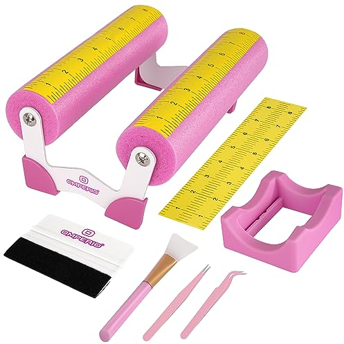 OMPERIO Cup Cradle for Crafting Tumbler, Foam Cup Holder with Felt Edge Squeegee to Apply Vinyl Decals, Fully Assembled with Measurements for Cups, Bottles (White-Pink). Designed in USA by OMPERIO®