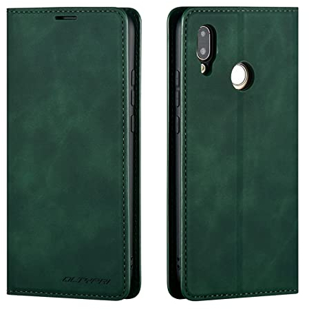 QLTYPRI Hülle für Huawei P20 Lite, Premium Dünne Ledertasche Handyhülle mit Kartenfach Ständer Flip Schutzhülle Kompatibel mit Huawei P20 Lite - Grün