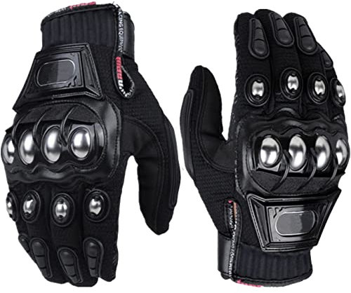 JIEKAI Outdoor Glove Steel Knuckle Motorcycle Motorbike Powersports Racing Textile Safety Gloves (M, Black)