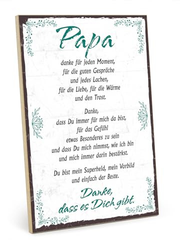 TypeStoff Holzschild mit Spruch – Danke Papa – im Vintage-Look mit Zitat als Geschenk und Dekoration zum Thema Liebe, Vater und Familie - HS-00674