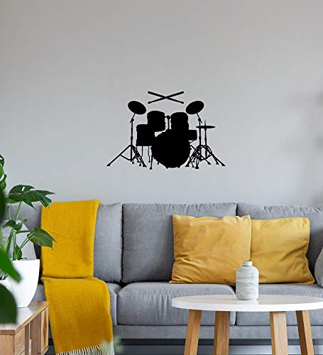 Schlagzeug mit Sticks Wandtattoo Schwarz Aufkleber 40 x 26 cm
