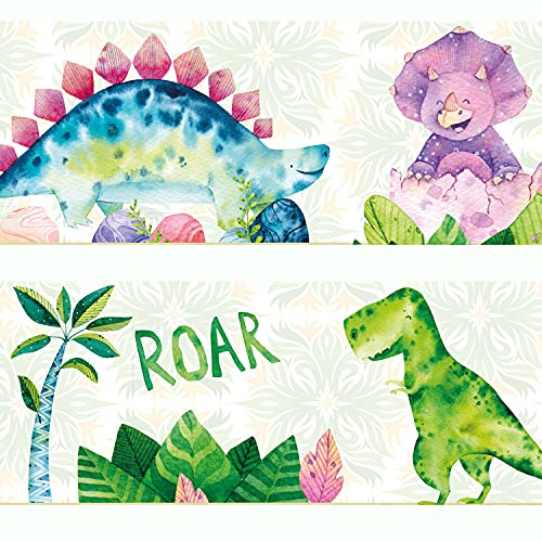 Sunnywall® Wandbordüre Dinosaurier einzigartiges Design | Baby- Kinderzimmer Dekoration | hochwertiges Tapetenvlies | 400 x 12 cm