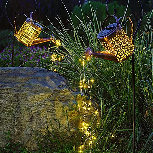 2 Stück Solarlampen für Außen Gießkanne Solar Lichterkette Aussen, Solarleuchten Hängend Garten Deko IP55 Wasserdicht, Metall Vintage Solar Laterne für Garten,Balkon,Terrasse