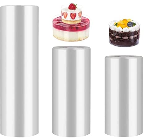 XiYee 3 Rolls Cake Edge Film, Transparent Roll of Cake Collars, Transparent Acetate Roll for Cake Decoration Chocolate Mousse Dessert Rings( 8cm/10cm/15cm x 10 m)