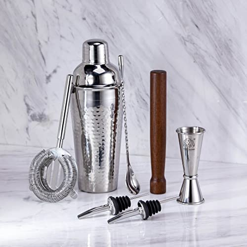 KNIGHTSBRIDGE Cocktail Making Set | Gift Ready Cocktail Shaker Set with Travel Cotton Bag | Full Bartender Kit for Home & Bar by VINN DUNN | (CHROME)