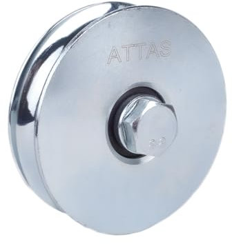 ATTAS Laufrollen 100mm Schwerlast Schiebetür Schiene – Verzinkter Stahl, Tragkraft 420kg, Umlenkrollen für Seile, Schiebetorrolle, Torrolle für Rolltor und Garage Seilrollen Drahtseile Achsbolzen