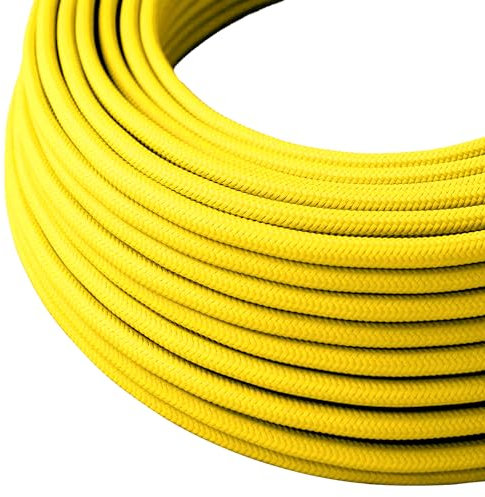 LEDSone Cable de tela redondo de 2 núcleos, 5 metros, color amarillo, estilo vintage, trenzado italiano, 0,75 mm, cable eléctrico flexible para iluminación británica.