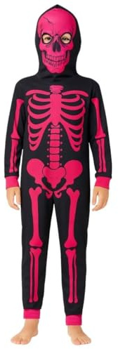 A2Z 4 Kids Girls Boys Skeleton Print Pyjama - Skeleton Onesie Black N.Pink_7-8
