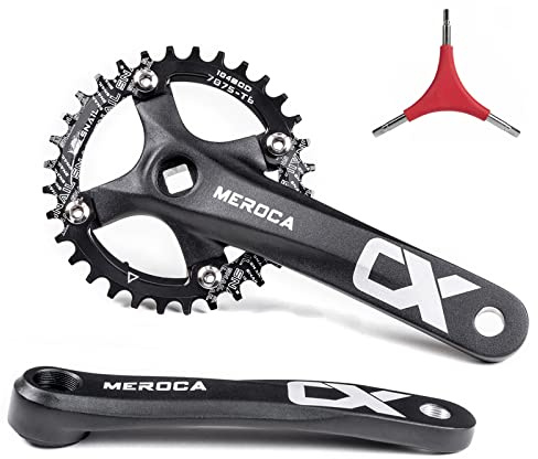 Cyclon Single Speed Square Taper Crankset, 170mm Mountain Bike Crankset with 104BCD 32T/34T/36T/38T/40T/42T Narrow Wide Tooth Round Black Chainring, Replacement for Bicycle Crank Arm Set MTB Crankset