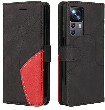 CXTcase Handyhülle für Xiaomi 12T/Xiaomi 12T Pro, Flip PU Leder Hülle Cover, Modisch Flip Case für Xiaomi 12T Pro Handytasche Schutzhülle, Schwarz