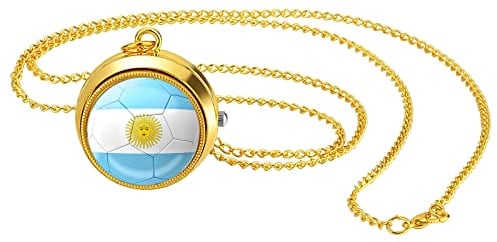 JewelryWe Taschenuhr Herren Weltmeisterschaft WM Argentinien Argentinische Flagge Kettenuhr Analog Quarz Uhr mit Halskette Kette Pocket Watch Geschenk für Männer Frau
