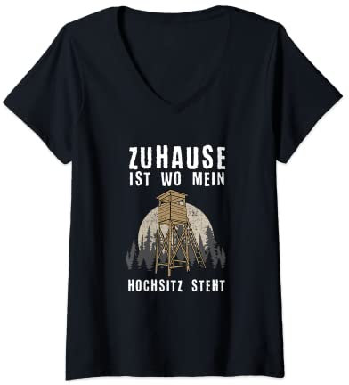 Damen Jagdbekleidung Wildschweine Hochsitz T-Shirt mit V-Ausschnitt