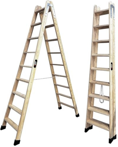 BTF Treppe aus Kiefernholz, doppelt, zertifiziert, ideal für professionelle Maler, Gips, Elektriker oder sogar für Ihr Zuhause, 9 + 9 Stufen, H.216 cm, Ref. BTF-MDP009